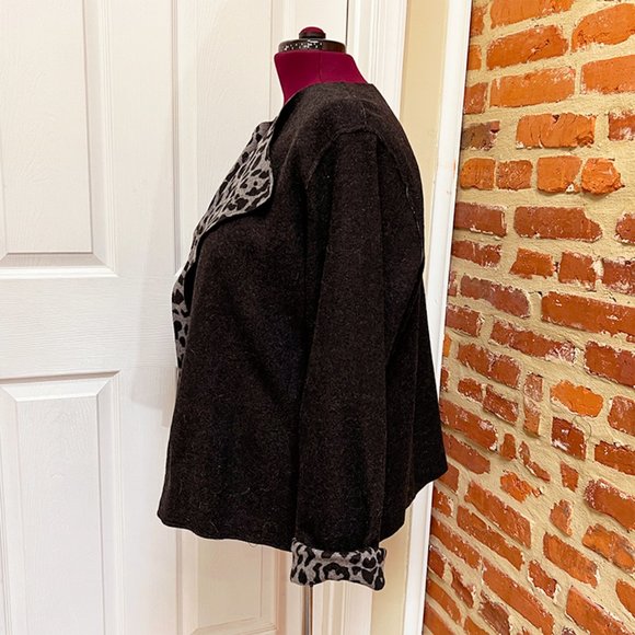NWOT Jones New York Reversible Leopard Print & Black Wool Felt Jacket - Picture 6 of 11